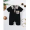 Summer Newborn Infant Baby 0-1 Years Old Boys Lapel Grid Splicing Short Sleeve Onepiece Rompers