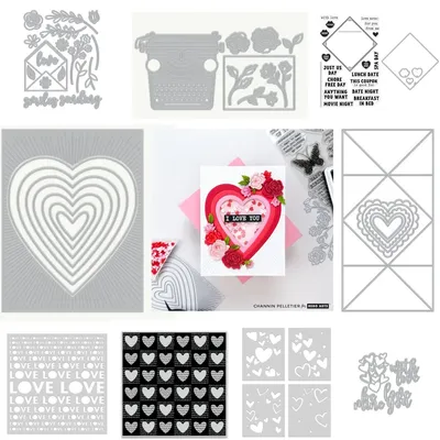 2025 Valentine's Day Love Hearts Flower Letter Metal Cutting Dies Clear Stamps Stencil DIY