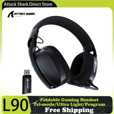 ATTACK SHARK L90 Flodable Tri-Mode Gaming Headset, Ultra-Light, Detachable Noise-canceling