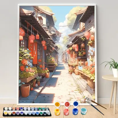 Hand Paint Residential Buildings Landscape Acrylic Painting By Numbers Kit DIY Acrylic Artwork