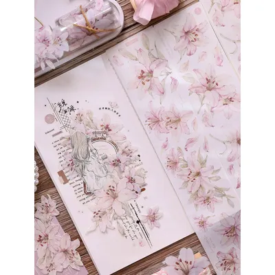 XiaoBaiJia Studio Vintage Pink Lily Floral Washi PET Tape DIY Card Making Scrapbooking Plan