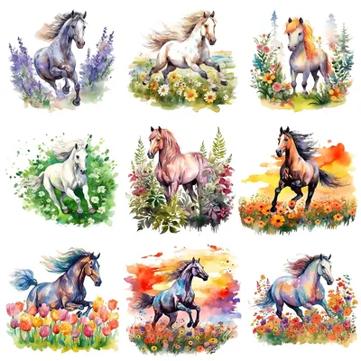 25cm Fashion Flower Running Horse Heat Thermal Transfer Sticker Fusible Applique Iron On