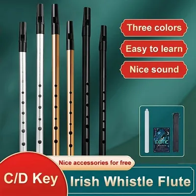 Miwayer-Authentic Lrish Whistle, C/D Flute, Tin key, with 6 Penny Holes Whistle, Traditional Music