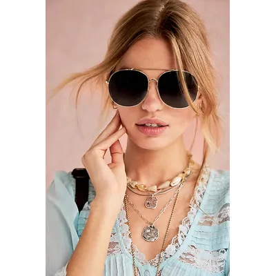 Pasadena Oversized Metal Aviator Sunglasses at Free People in Gold With Black Lens