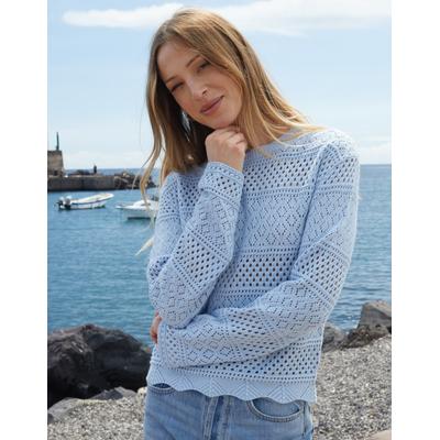 Threadbare Women's Blue Long Sleeve Pointelle Crochet Knit Jumper