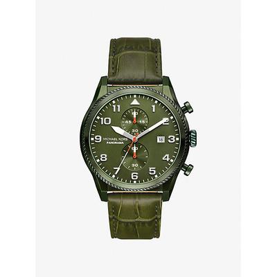 Michael Kors Oversized Panorama Olive-Tone and Crocodile Embossed Leather Watch Green One Size