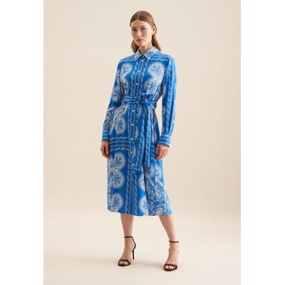 Sommerkleid SEIDENSTICKER "Schwarze Rose", Damen, Gr. M (38), Normalgrößen, blau, 100% Viskose, bedruckt, regular fit, Langarm, Kleider, Langarm Kragen Tuchprint Image