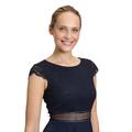 Abendkleid VERA MONT "Vera Mont Abendkleid mit Spitze", Damen, Gr. 30, Normalgrößen, blau (night sky), Obermaterial: 100% Polyester. Futter: 100% Polyester., festlich, ausgestellt kurz, Rundhals, Halbarm, Kleider, Spitze