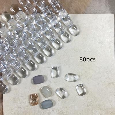 TEMU 80pcs Transparent Candy Shaped Nail Display Chart Flat Solid Nail Beanie Cards Easy Nail Polish Application Nail Polish Tips Tools For Finished Style Color Sample Display Plate Image