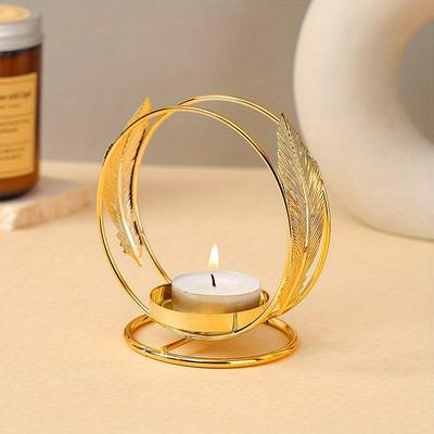 TEMU Elegant Design Candle Holder - Modern Tabletop Decor With Iron Art For Living Room, Romantic Accessory, Decorative Candle Holder||golden , Home Decor