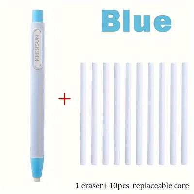 TEMU 11pcs/set Pen Shape Press Type Pencil Eraser Replaceable Core Sketching Drawing Writing Eraser Supplies Stationery(1pen+10replacement Core)