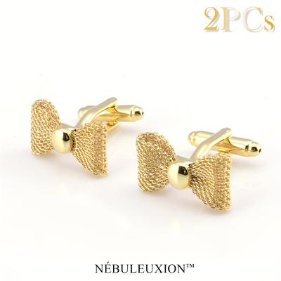 TEMU 2pcs NÃ©buleuxion Bow Tie Shaped Cufflinks | Elegant Golden-tone Cufflinks With Intricate Textured Design | Weddings, Banquets, Ceremonies & Business Events