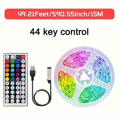 TEMU 49.2feet 590.55inch/15m Bedroom Led Light, 44-key Remote Control And Power Changing Led Light Strip, Home Decor Led Light Strip