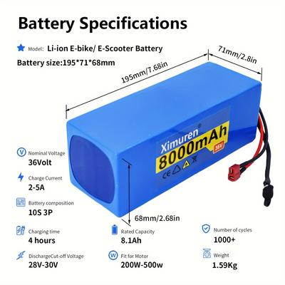 TEMU 36v Electric Bicycle Battery Pack Scooter Battery Pack 500w High Power Capacity 36v 8ah/12ah/20ahbattery Pack Electric Scooter Bms Board + Charger For 36v20ah This Model Battery