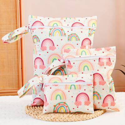 TEMU 3pcs Polyester Wet Dry Bags For Teens And Adults â€“ Rainbow And Moon Print, Waterproof Multipurpose Pouch Set For Cosmetics, Diapers, Travel Storage