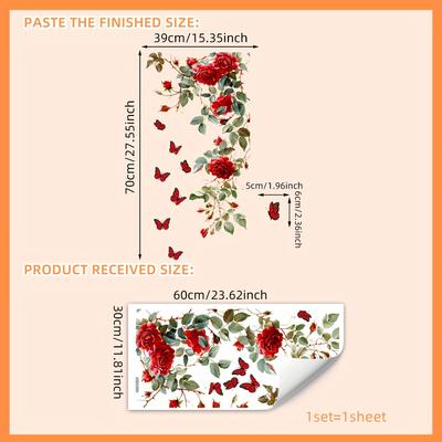 TEMU Contemporary Floral Privacy Window Film, Self-adhesive Pvc Glass Decal, Single Use, 5mil , With Rose Vine And Pattern, Ct7053-yc For Living Room, Bedroom, Bathroom