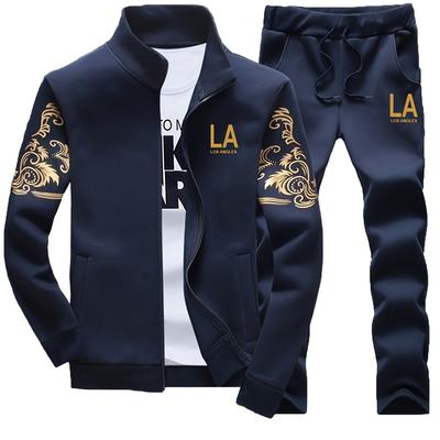 TEMU Men's Casual 2-piece Outfit, Stylish Printed Full Zip Jacket & Drawstring Pants, Casual Sportswear Suit