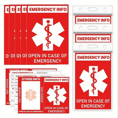 TEMU 5pcs Red Emergency Contact Id Wallet Cards With Card Sleeves â€“ Foldable Medical Information & Medication List Tags For Travel, Camping, Daycare, And Medical Folders â€“ Essential For Quick To