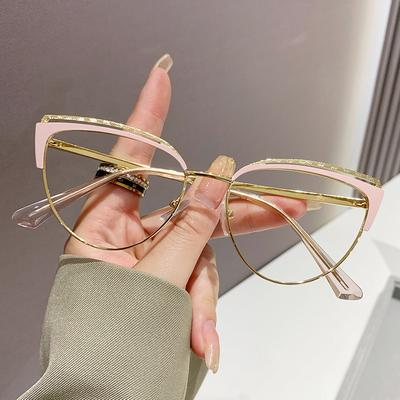 TEMU High End Eyeglass Box Packaging Metal Frame Cat Eye Fashionable Glasses, High-end And Personalized, Versatile And Artistic Street Photography Women's Flat Lenses