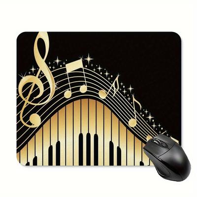 TEMU Music-themed Rubber Mouse Pad, Anti-slip Oblong Desk Accessory With Woven Fabric, Treble Clef & Keyboard Design For Office And Home Computers, 9.5 X 7.9 Inch