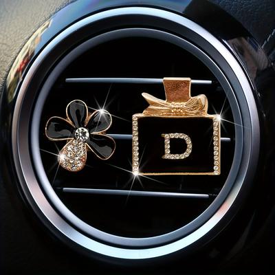 TEMU Perfume Bottle + Flower Shape Women' Perfume Decoration Clip With Diamond Metal Perfume Bottle Car Air Freshener Women's Flower Car Perfume