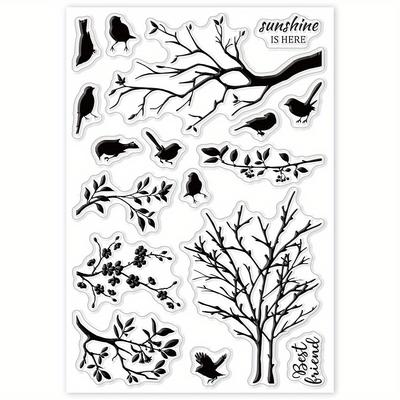 TEMU Birds & Clear Silicone For Diy Scrapbooking, Card Making & Photo Albums - Tree And Flower Designs, Scrapbooking Supplies