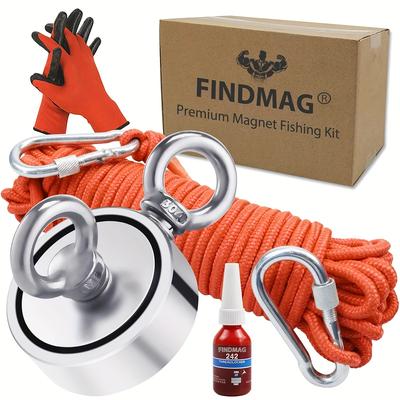 TEMU Fishing Magnet 750 Lbs Pulling Force, Double Sided Magnet Fishing With Rope, Fishing Magnet Kit For Retrieving Items In River, Lake, Beach, Lawn, 2.36