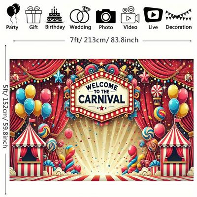 TEMU Vibrant Carnival-themed 7x5ft Polyester Backdrop - Birthday Parties, Photo Booths & Outdoor Celebrations, No Power Needed