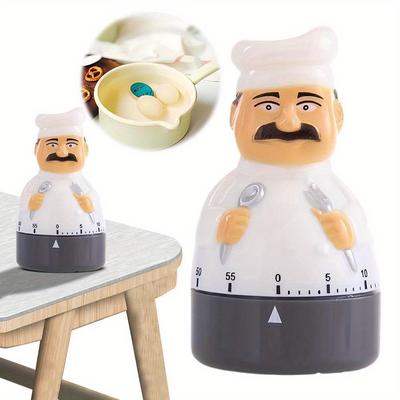 TEMU Chef-shaped Kitchen Timer With Dial Alarm - Cute Cartoon Design, No Batteries Required, Cooking & Baking