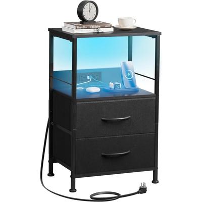 TEMU Nightstand With Charging Station, Black With 2 Fabric Drawers, Storage Open Shelf, Small Dresser For Small , End Table For Bedroom, Bed Side Table