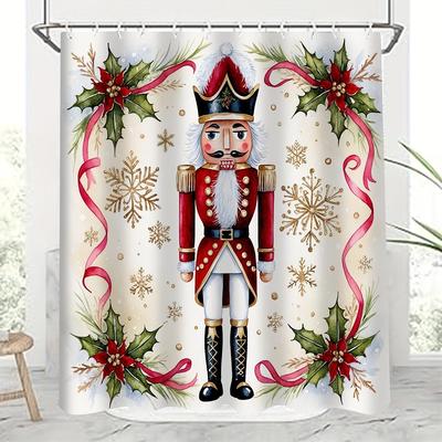 TEMU Nutcracker Inspirational Quote 1pc/ 4pcs Shower Curtain Set With Cartoon Cute Printing Waterproof, Includes 12 Hooks, Non-slip Bath Mat, U-shaped Toilet Rug, And Lid Cover - Perfect Gift For Her