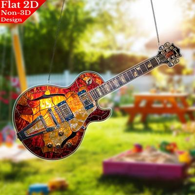 TEMU 1pc, 2d Flat Acrylic, Electric Guitar Vibes Suncatchers, Garden Suncatchers (11.8