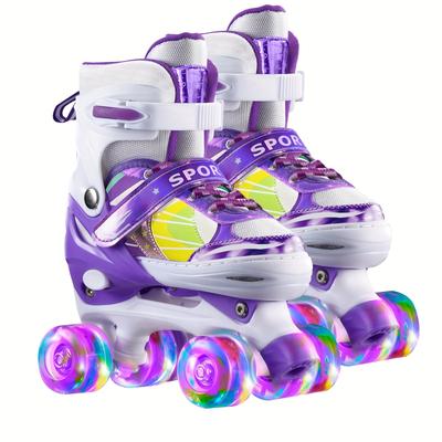 TEMU ' Adjustable Roller Skates With -the-dark Wheels - , Purple & | 4 Sizes | Ideal For Beginners,