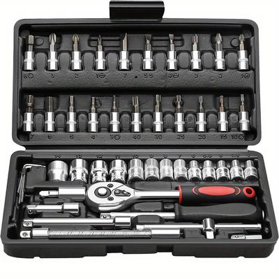 TEMU Bicycle Repair Kit, 46/53/85pcs Hand Tool Set, Triple Stack Repair Kit Portable Metal Kit Kit Socket Wrench Set, Valentine's Day Gift