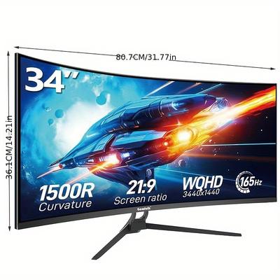 TEMU Gawfolk 34-inch Uwqhd 3440x1440p, 1500r Computer Screen 120/144/165hz, Curved Computer Screen, No Speakers, Va Screen Panel, Displayport+hdtv, Vesa 75*75mm