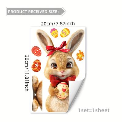 TEMU 1pc Easter Bunny And Eggs Double-sided Static Cling Window Decal, Contemporary Animal Print, Reusable Polyvinyl Chloride Glass Sticker, 5mil Thickness, D16012-yj