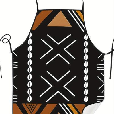 TEMU Vintage-style African Mud Cloth Apron - Polyester, Handwash/, Non-transparent With Black & White Geometric Patterns - Ideal For Cooking, Hairdressing & Crafting, Warm Tones