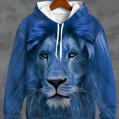 TEMU 3d Men's Sweatshirt With Lion Print, Long Sleeve Casual Hoodie With Drawstring Pockets, Fashion Pattern Hooded Jacket, Sporty Sweatshirt, Casual , Spring And Autumn Top