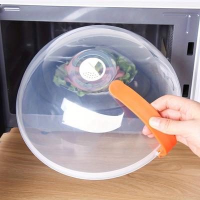 TEMU 1pc Microwave Safe Cover With Steam Vents And Handle - Splash Proof Lid For Microwave Oven Heating, Bowl And Tray Protector For Kitchen Use, Microwave Food Cover