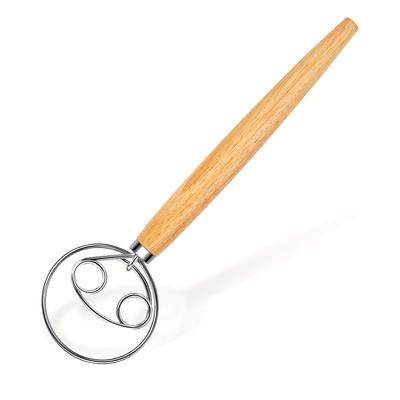 TEMU 1pc Stainless Steel Danish Dough Mixer With Wooden Handle, Multifunctional Manual Mixer, Suitable For Bread, Pastries And Cake Baking Kitchen Tools