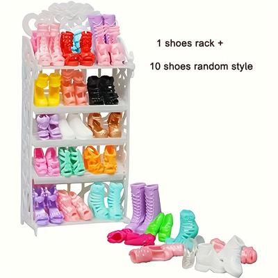 TEMU Set Of Doll Shoes, Including A Shoe Rack And 10 Pairs Of High Heels/sandals, Suitable For An 11.5-inch Girl Doll's Shoe Rack.