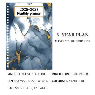 TEMU 3-year Monthly Planner 2025-2027, Daily & Roll, Paper Cover, English Language, Journal