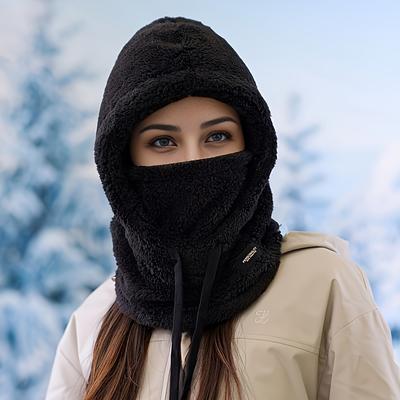 TEMU 1pc Velour Balaclava For Women - 100% Plush Furry Ski Mask With Fit, Breathable Pullover Hat With Integrated Scarf For Ear Protection, Weave , Hand Washable