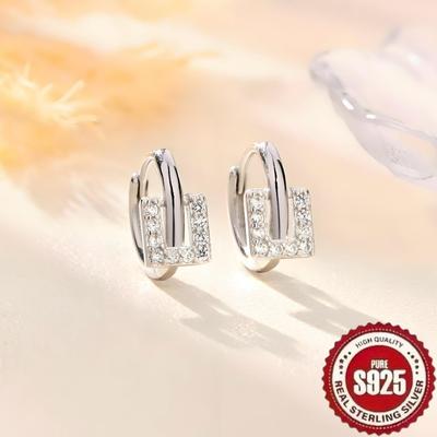 TEMU 1 Pair Elegant 925 , Synthetic Cubic Zirconia, Hollow Sugar , & Gift Jewelry, Valentine's Day Suitable, Wear