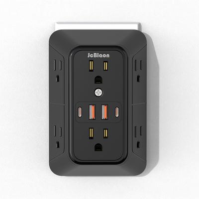 TEMU Usb Wall Charger, Protector, 6 Outlet Extender With 4 Usb Charging 3-sided Multi Plug Outlets Wall Adapter For Office, Black