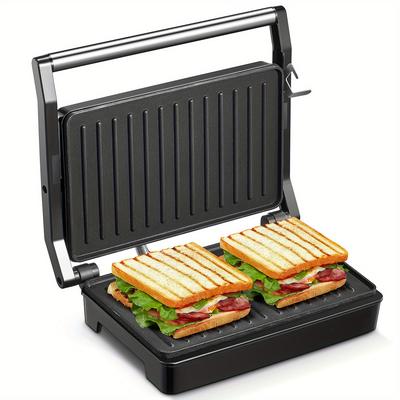 TEMU Yabano Compact Grill - With Coating, 180Â° Opening, Aluminum, 120v, Paninis & More - Black