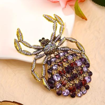 TEMU Luxurious Amethyst Zirconia Spider Brooch Dinner Party Jewelry Christmas Gift