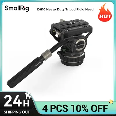 SmallRig DH10 Heavy Duty Tripod Fluid Video Head with Flat Base and Adjustable Handle, Quick Release Plate for Manfrotto Head