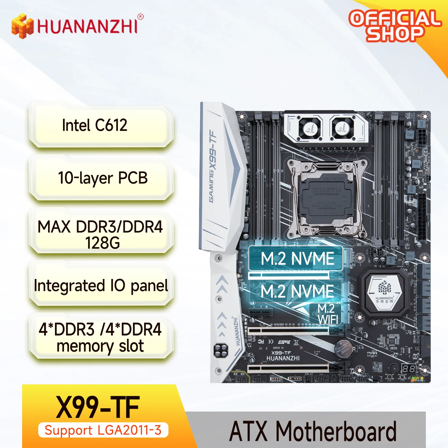 HUANANZHI X99 TF LGA 2011-3 XEON X99 Motherboard unterstützt Intel E5 2666 2678 2696 v3 v4 DDR3 DDR4 RECC NON-ECC-Speicher NVME RU Image