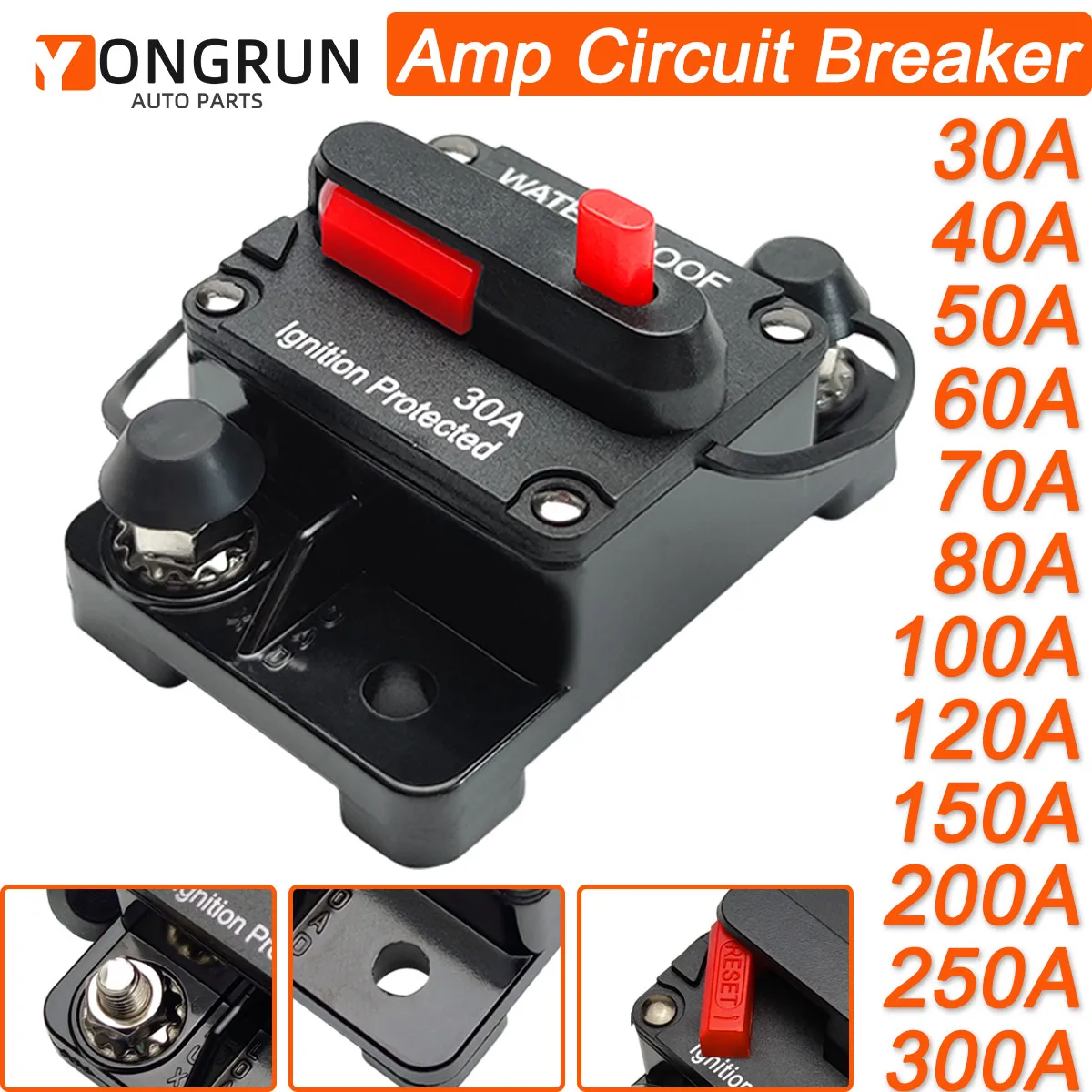 Wasserdichter und hitzebeständiger Auto-Sicherungsschalter-Leistungsschalter 30A-300A12V-48V DC-Audioverstärker, geeignet für Fahrzeuge und Schiffe Image